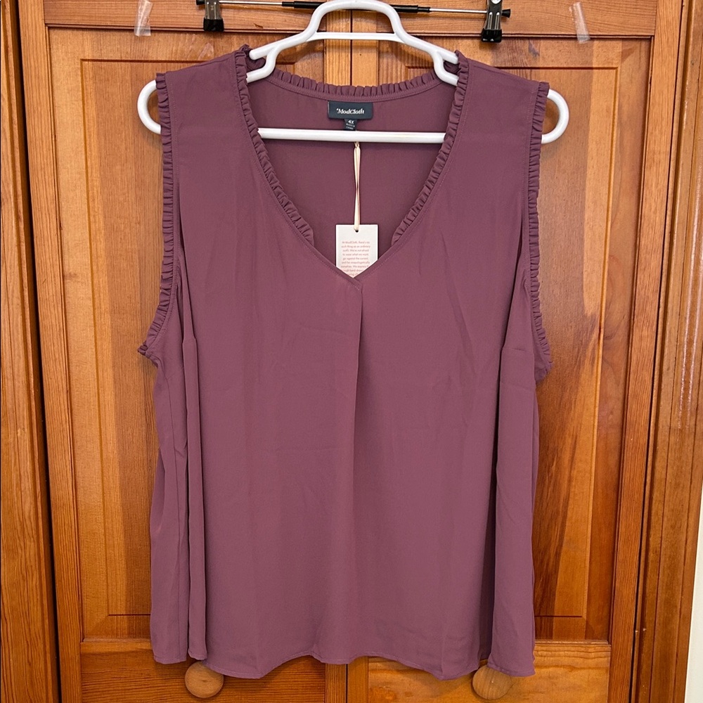 ModCloth Plum Ruffle V‑Neck Blouse Plus 4X NWT Sleeveless Feminine Top